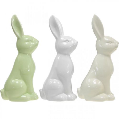 Produkt Zajączek wielkanocny porcelanowy siedzący biały, kremowy, zielony W18cm 3szt