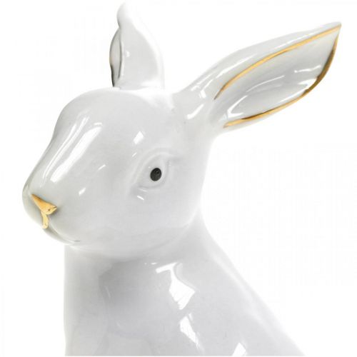 Produkt Zajączek biało-złoty, dekoracja wiosenna, figurka ceramiczna biała, złota W13cm 2szt