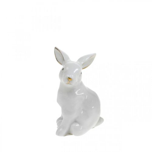 Produkt Biały ceramiczny królik, Wielkanocna dekoracja ze złotą dekoracją, wiosenna dekoracja wys.7,5cm
