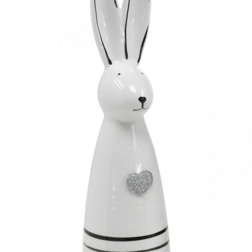 Produkt Ceramiczny króliczek w rożek białe czarne serce w paski wys. 30 cm