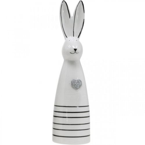 Produkt Ceramiczny króliczek w rożek białe czarne serce w paski wys. 30 cm