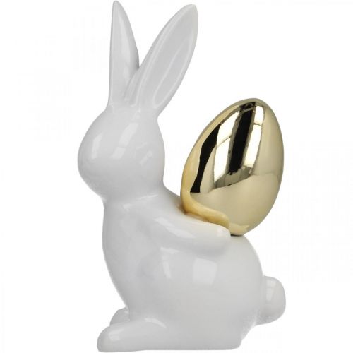 Produkt Króliki ze złotym jajkiem, ceramiczne króliki na wielkanoc szlachetne białe, złote W13cm 2szt