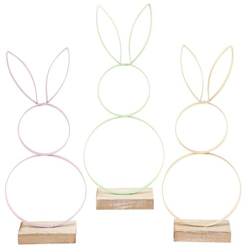 Produkt Dekoracja Królik Metal Drewno Naturalny Żółty Miętowy Różowy H28cm 3 szt