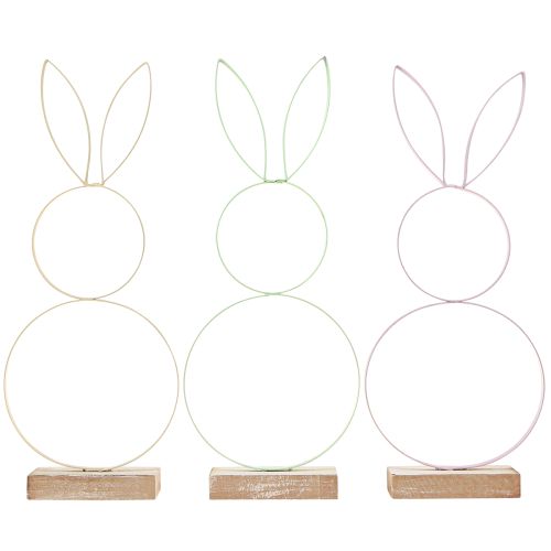 Produkt Dekoracja Królik Metal Drewno Naturalny Żółty Miętowy Różowy H28cm 3 szt
