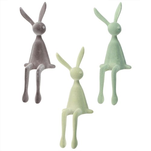 Floristik24 Stołek Rabbit Edge Easter Bunny Flocked – 2. wybór – zielono-brązowy 28 cm 3 szt.