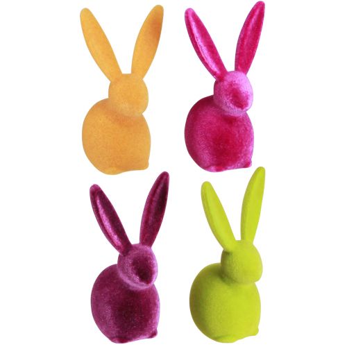 Floristik24 Małe siedzące króliczki wielkanocne, kolorowo flokowane – drugi wybór – 13 cm, 8 sztuk