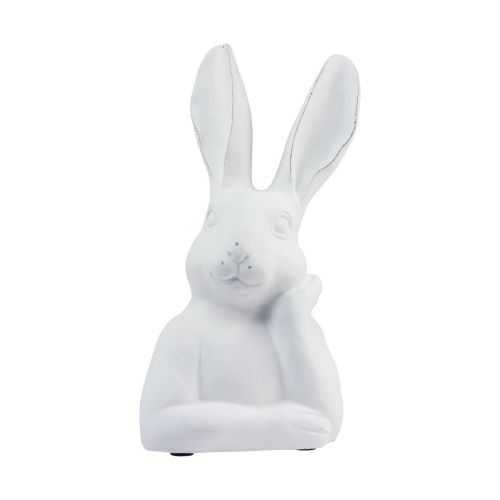 Floristik24 Dekoracja królika Królik biały sztuczny kamień myślący 18×12,5×30,5cm