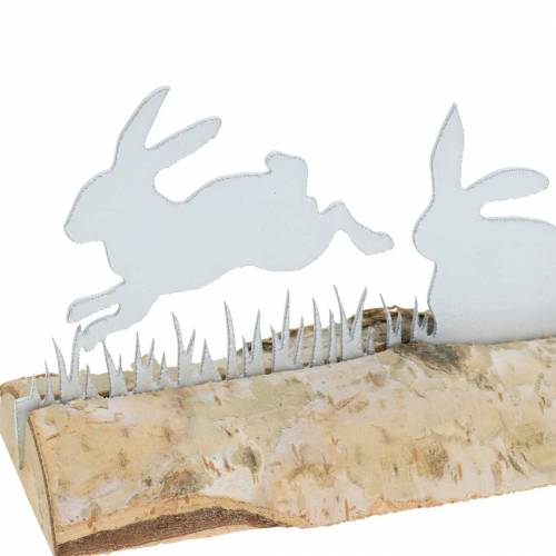 Floristik24 Rodzina królików metal biały na drewnianej podstawie brzoza 25cm H9cm
