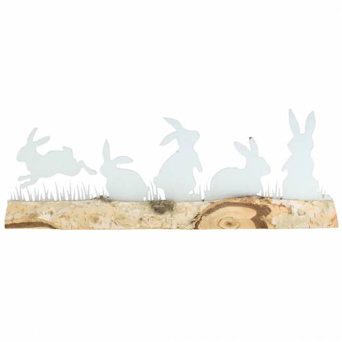 Floristik24 Rodzina królików metal biały na drewnianej podstawie brzoza 25cm H9cm