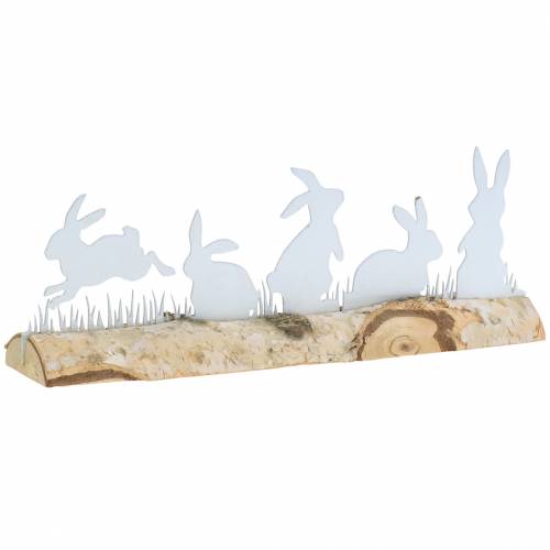 Floristik24 Rodzina królików metal biały na drewnianej podstawie brzoza 25cm H9cm