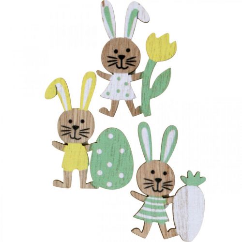 Floristik24 Ozdoba wielkanocna, zajączki z jajkiem, kwiatkiem i marchewką, zajączek wielkanocny, elementy rozproszone z kropką kleju wys. 5cm 48 sztuk