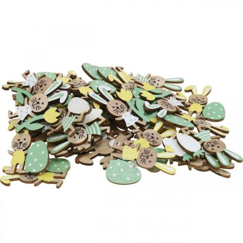 Floristik24 Ozdoba wielkanocna, zajączki z jajkiem, kwiatkiem i marchewką, zajączek wielkanocny, elementy rozproszone z kropką kleju wys. 5cm 48 sztuk