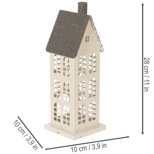 Dekoracyjny metalowy domek z oknami i kominkiem, 28 cm | Floristik24.pl