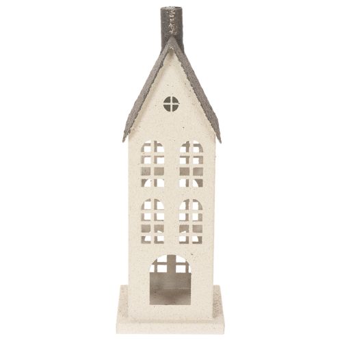 Dekoracyjny metalowy domek z oknami i kominkiem, 28 cm | Floristik24.pl