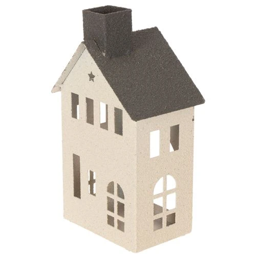 Dekoracyjny metalowy domek z kominem i oknem, 24 cm | Floristik24.pl