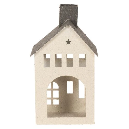 Dekoracyjny metalowy domek z kominem i oknem, 24 cm | Floristik24.pl