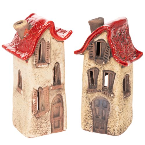 Ceramiczna dekoracja domku z czerwonym dachem, podświetlany domek, 15cm, 2 sztuki kupić | Floristik24.pl
