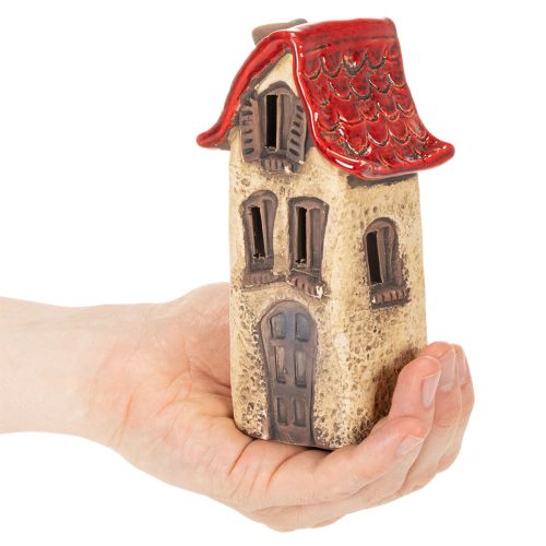 Ceramiczna dekoracja domku z czerwonym dachem, podświetlany domek, 15cm, 2 sztuki | Floristik24.pl