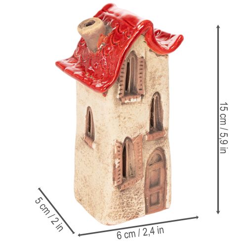 Ceramiczna dekoracja domku z czerwonym dachem, podświetlany domek, 15cm, 2 sztuki | Floristik24.pl