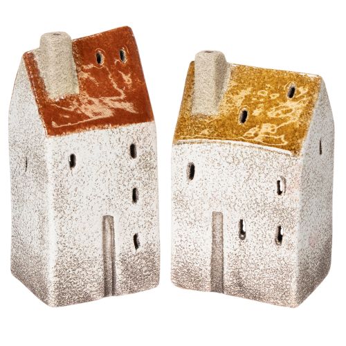 Ceramiczna dekoracja domu z kominem, domek z podgrzewaczy, jesień i zima, 13 cm, 2 sztuki kupić | Floristik24.pl