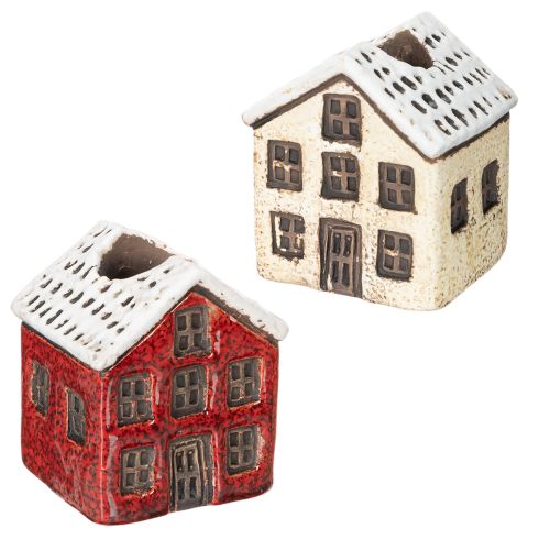Świecznik ceramiczny, dekoracyjny domek ze śniegiem do dekoracji stołu, 7cm, 2 sztuki