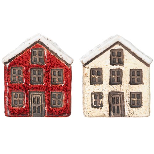 Świecznik ceramiczny, dekoracyjny domek ze śniegiem do dekoracji stołu, 7cm, 2 sztuki | Floristik24.pl