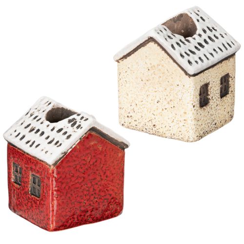 Świecznik ceramiczny, dekoracyjny domek ze śniegiem do dekoracji stołu, 7cm, 2 sztuki | Floristik24.pl