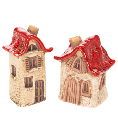 Zestaw ceramicznych dekoracji do domu Małe domki z czerwonym dachem 8 cm 2 szt. kupić | Floristik24.pl