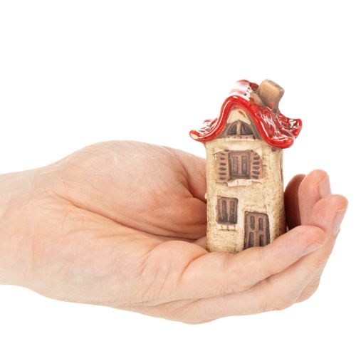 Zestaw ceramicznych dekoracji do domu Małe domki z czerwonym dachem 8 cm 2 szt. | Floristik24.pl