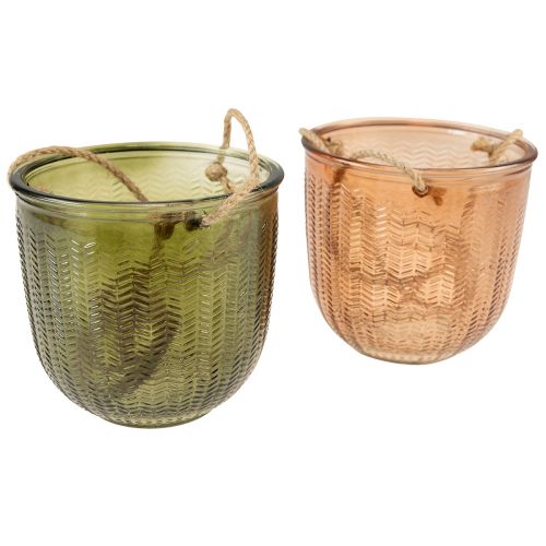 Produkt Wisząca doniczka szklana dekoracyjna szklana doniczka retro zielona brązowa 14,5cm 2szt