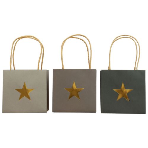 Produkt Torby papierowe z gwiazdką i uchwytem szare różne 12×12×12cm 9szt
