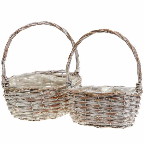 Floristik24 Kosz z uchwytami owalny naturalno-biały prany 22x16/19x14cm zestaw 2 szt.