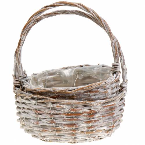 Floristik24 Kosz z uchwytami owalny naturalno-biały prany 22x16/19x14cm zestaw 2 szt.