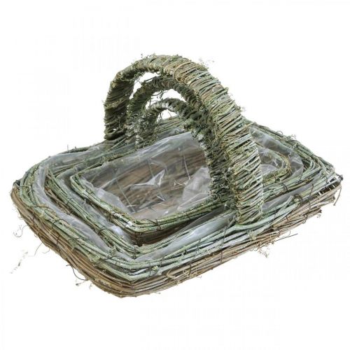 Floristik24 Kosz na rośliny, kosz na kwiaty, gałązki winorośli Shabby-Chic L42cm/34cm/28cm Zestaw 3 szt.