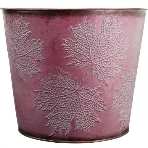 Produkt Jesienna doniczka, wiadro na rośliny, metalowa dekoracja z liśćmi wino czerwone Ø25,5cm W22cm