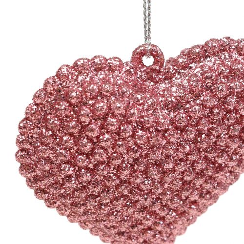 Floristik24 Serce różowe do zawieszenia z miką 6,5cm x 6,5cm 12szt.