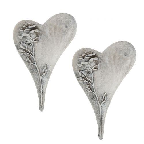 Floristik24 Serce z różą szarą 16,5cm x 10cm 2 szt