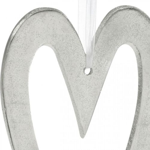 Deco Serce do Powieszenia Srebrna Aluminiowa Dekoracja Ślubna 22×12cm