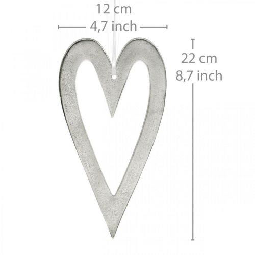 Floristik24 Deco Serce do Powieszenia Srebrna Aluminiowa Dekoracja Ślubna 22×12cm