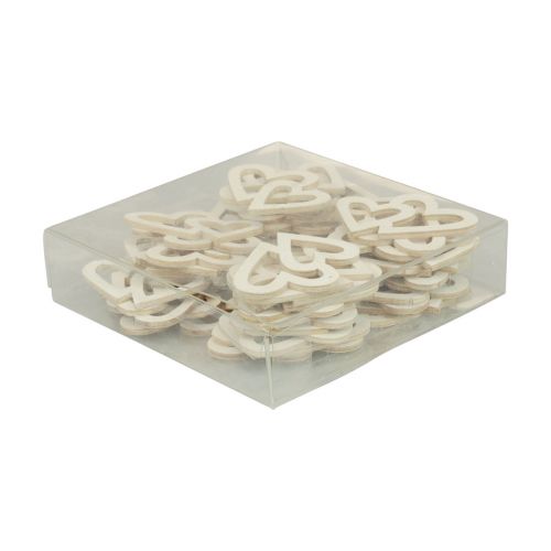 Produkt Dekoracja serca dekoracja rozproszona podwójne serca dekoracja drewniana kremowa 4,5cm 48 szt
