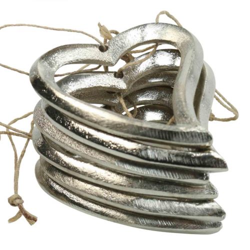 Floristik24 Ozdoba serce do zawieszenia metalowe serce srebrne 7,5 × 8,5 cm 6 sztuk