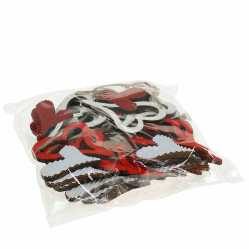 Produkt Zawieszka serce z drewna czerwony, biały 8cm 24 szt