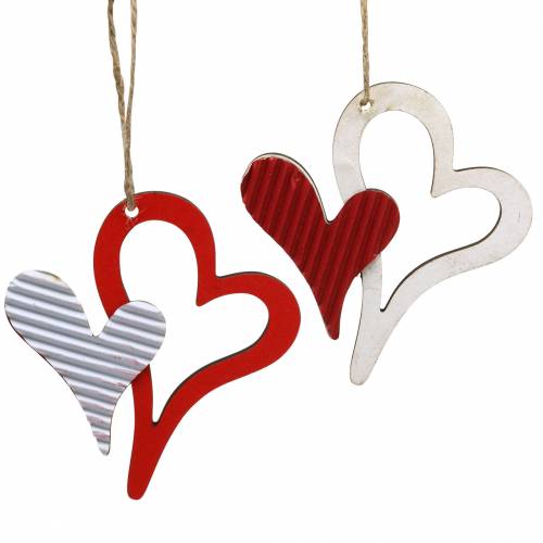 Floristik24 Zawieszka serce z drewna czerwony, biały 8cm 24 szt