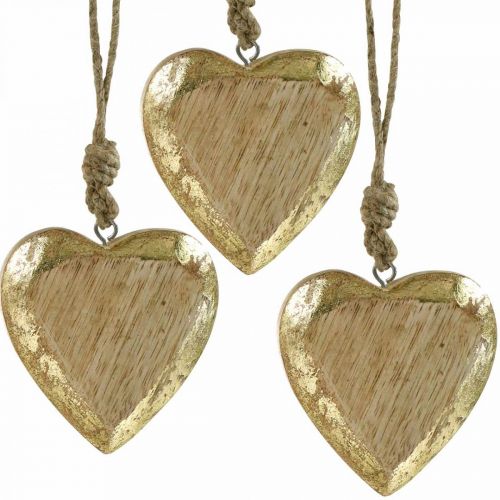 Floristik24 Wiszące serca, drewno mango, drewniana dekoracja z efektem złota 8,5cm × 8cm 6szt.