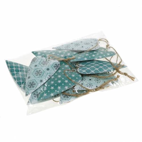 Floristik24 Wieszak dekoracyjny serce metalowe zielone białe vintage 3,5x6,5cm 12szt