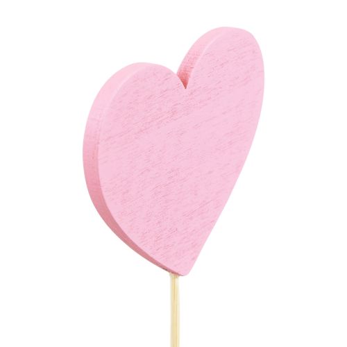 Floristik24 Zatyczka kwiatowa drewniana serce ozdobna zatyczka różowa 6,5×6cm 10szt