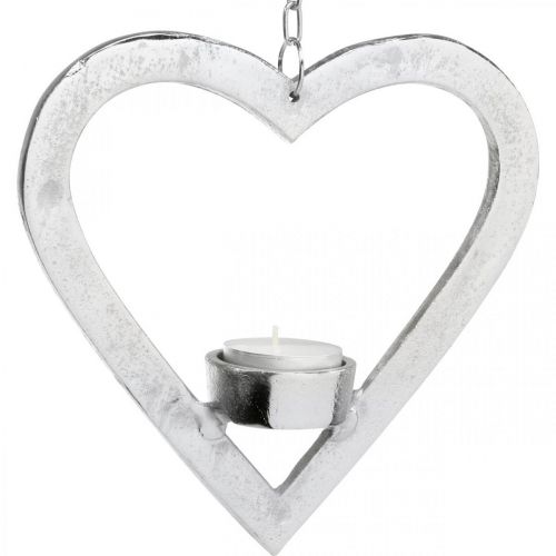 Produkt Świecznik w kształcie serca, dekoracja do powieszenia, dekoracja ślubna, adwentowa wykonana z metalu w kolorze srebrnym H17,5cm