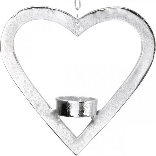 Świecznik w kształcie serca, dekoracja do powieszenia, dekoracja ślubna, adwentowa wykonana z metalu w kolorze srebrnym H17,5cm