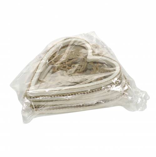 Produkt Serca do zawieszenia z wkładką drewnianą, tworzywo sztuczne białe, złote, Ø9,2cm W12cm 4 szt