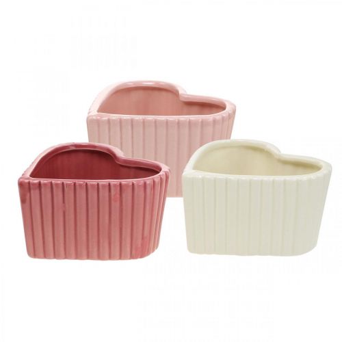 Floristik24 Dekoracyjne serce ceramiczne białe, różowe, mini doniczka wys. 6cm 3 szt